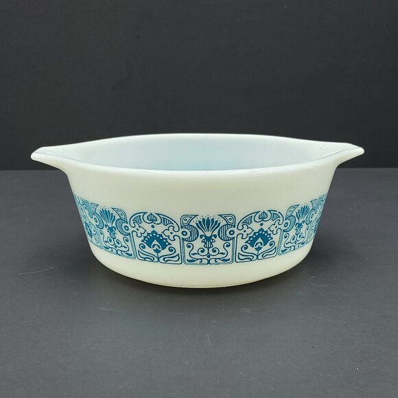 Pyrex Horizon Blue 1.5 Pt Covered Casserole 472 Turquoise on White Baking Dish - Picture 5 of 12